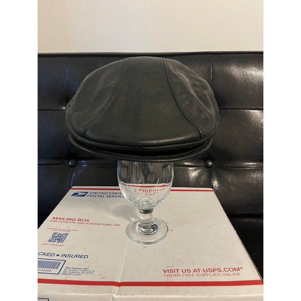 Mens Black Pebbled Leather Flat Cap Ivy Newsboy‎ Hat Paneled Driver Cap